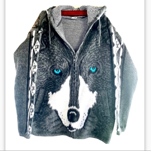 Handmade Ecuador Wool Hoodie Wolf Jacket Wool XL 46 Coat Full Zip Up - Picture 1 of 6